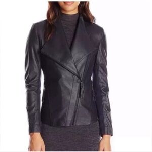VIA SPIGA Leather Zip Stretch Knit Jacket XS